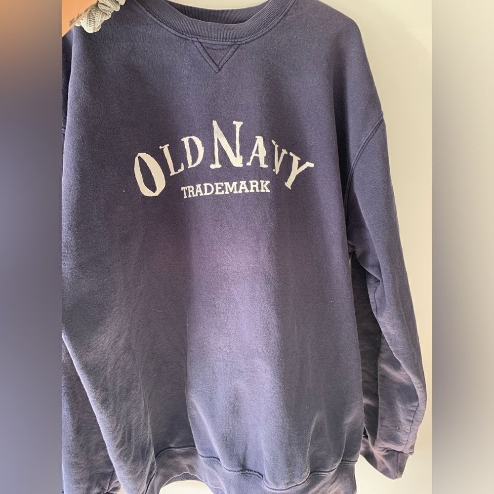 VTG Old Navy Comfy Pullover Crewneck Sweatshirt Navy Blue White Size XL - Picture 2 of 7
